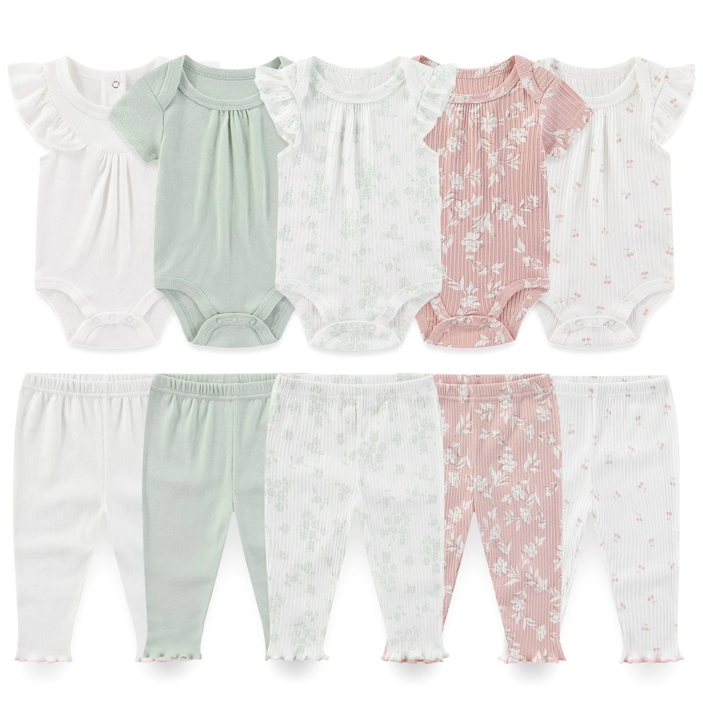 10-teiliges Baby-Outfit-Set für Jungen und Mädchen – Vier Jahreszeiten Mode, Weiche Neugeborenen Bodys und Hosen, Ideal als Geschenk für Babys