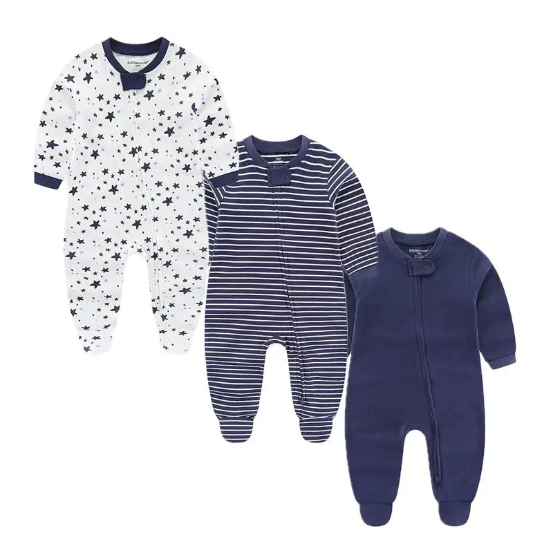 Unisex Strampler 0–24 Monate, 100% Baumwolle, Langarm – Bequem und Hautfreundlich, Set aus 3 Teilen