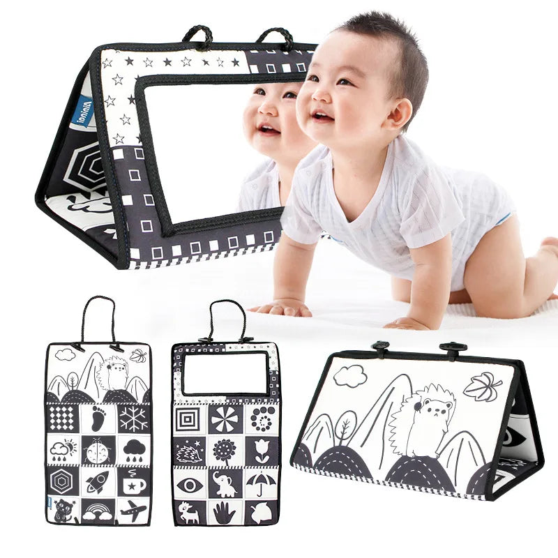 Knisterbuch für Babys – Visuelle Stimulation, Gehirnentwicklungsspielzeug für Neugeborene 0-3 Monate, Spiegelspielzeug für Bauchzeit, Sensorisches Spielzeug für Säuglinge