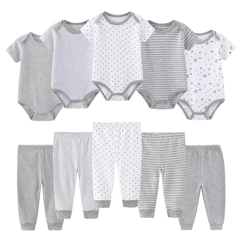 10-teiliges Baby-Outfit-Set für Jungen und Mädchen – Vier Jahreszeiten Mode, Weiche Neugeborenen Bodys und Hosen, Ideal als Geschenk für Babys