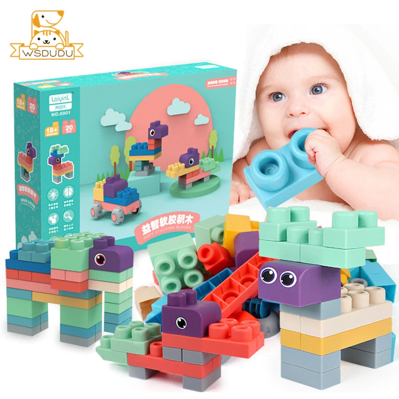 Große Weiche Bauklötze PE Gummi Sichere Stapelbare Bausteine Puzzle Spielzeug für Kleinkinder DIY Spiel Baby Konstruktionswürfel Kinder Geschenk