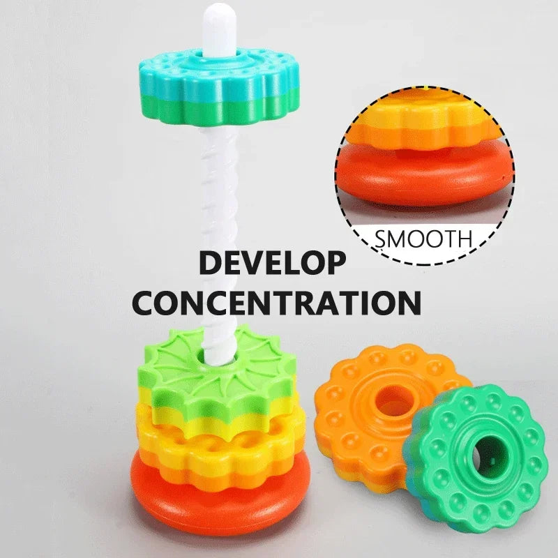 Baby Erkenntnis Regenbogen Spinn Turm Spielzeug - Montessori Frühe Bildung Geometrische Ring Stapel Block Sensorisches Spielzeug für Kleinkinder
