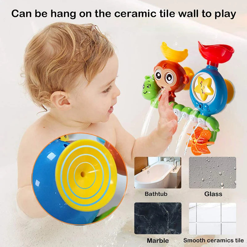 Badespielzeug mit Wand-Saugknopf – Wasserbahn-Spiel für Kinder – Affe & Raupe – Lustiges Duschspielzeug für Badewanne – Geburtstagsgeschenk für Kinder