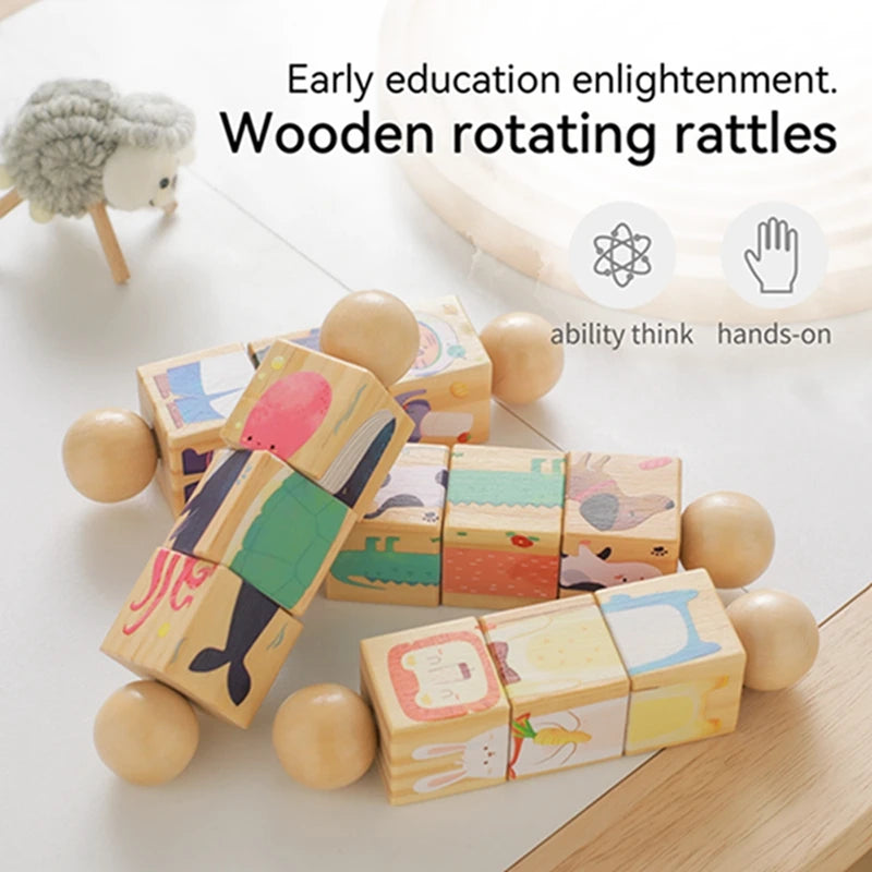Baby Holz Rotierendes Puzzle Handglocke Spielzeug – Montessori Puzzle, Musik Rassel Spielzeug, Baby Mobile, Neugeborenes Geschenk
