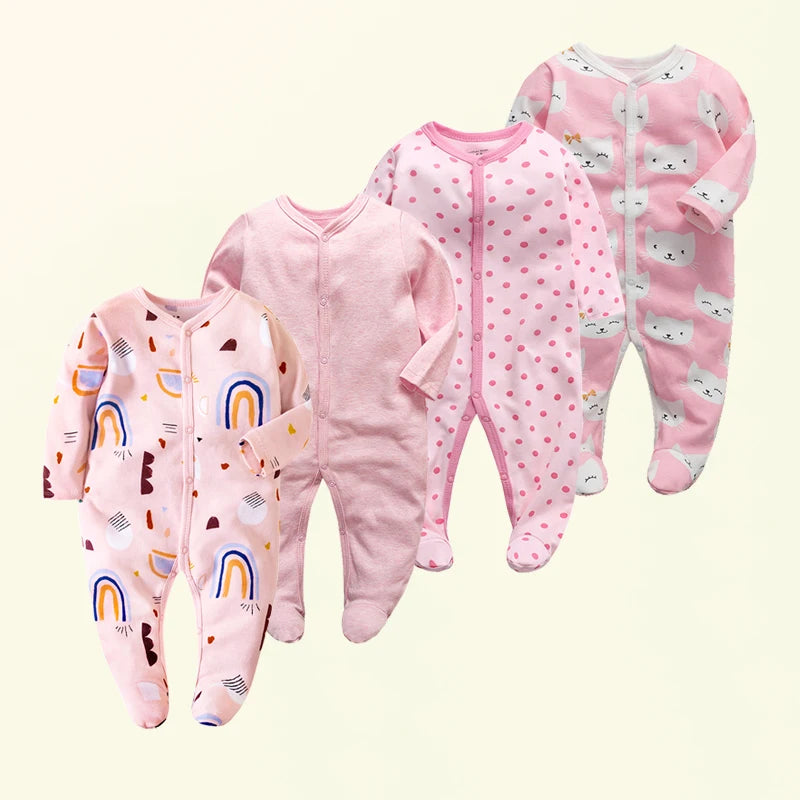 Unisex Strampler 0–24 Monate, 100% Baumwolle, Langarm – Bequem und Hautfreundlich, Set aus 4 Teilen