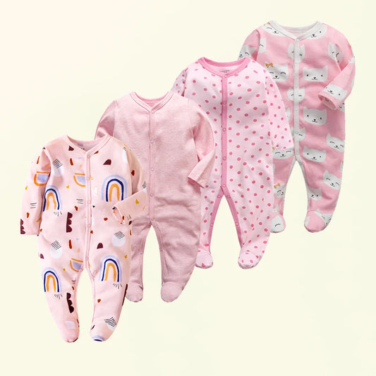 Unisex Strampler 0–24 Monate, 100% Baumwolle, Langarm – Bequem und Hautfreundlich, Set aus 4 Teilen
