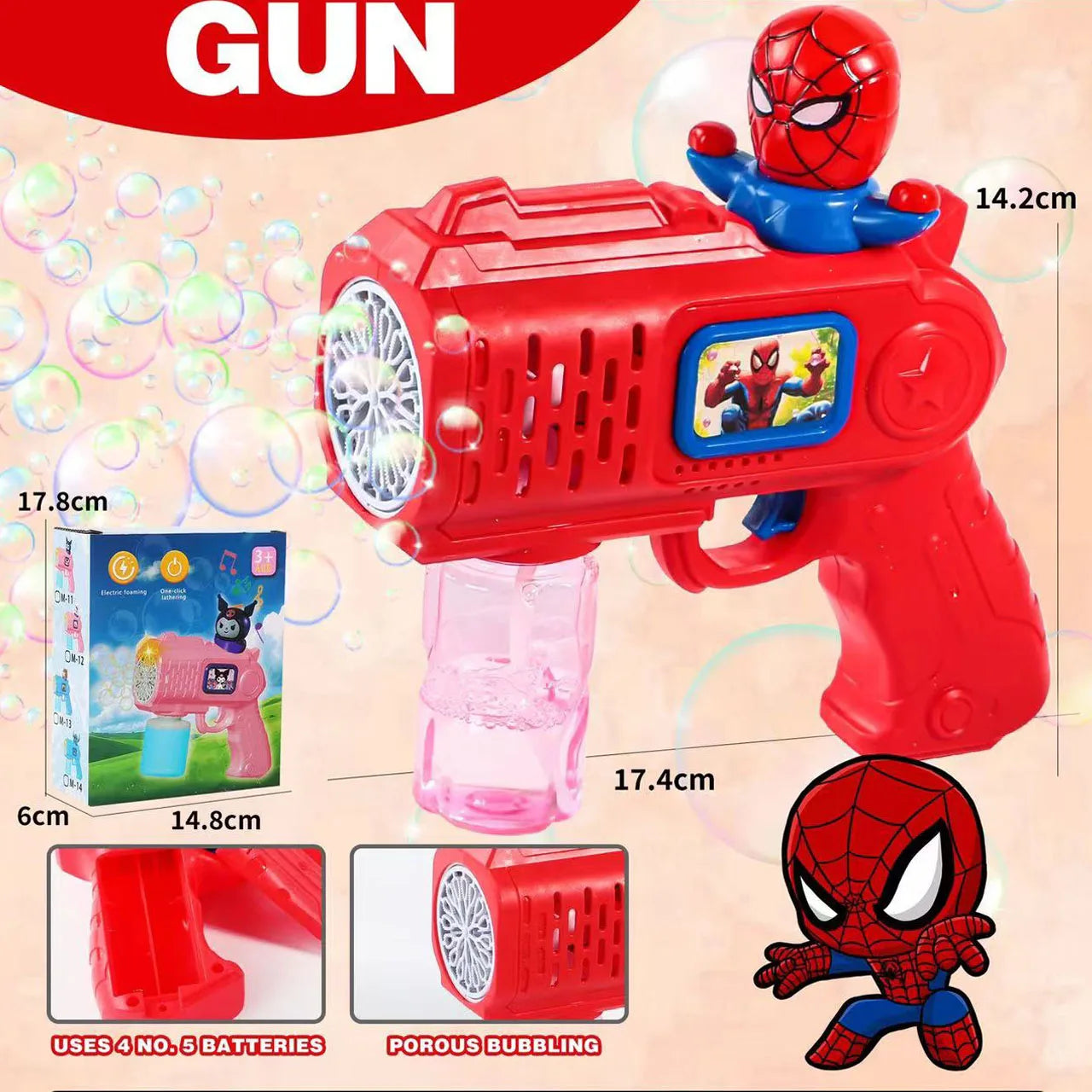 Neuer Stitch Elektrische Seifenblasenpistole – Automatische Seifenblasenmaschine mit Licht, für Kinder, Outdoor-Spielzeug, Geschenk für Jungen und Mädchen