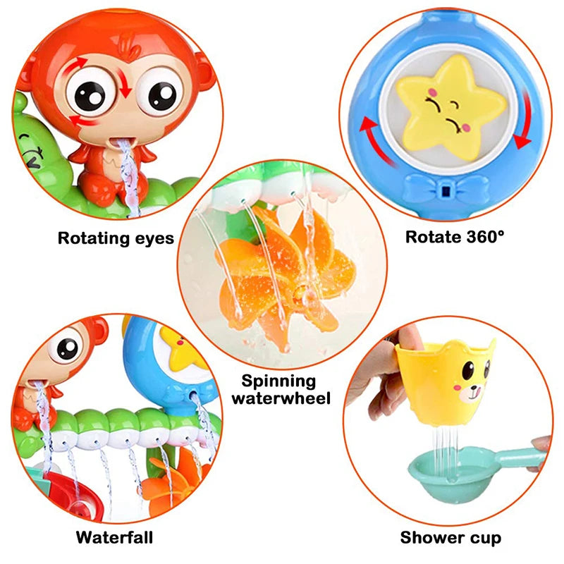 Badespielzeug mit Wand-Saugknopf – Wasserbahn-Spiel für Kinder – Affe & Raupe – Lustiges Duschspielzeug für Badewanne – Geburtstagsgeschenk für Kinder