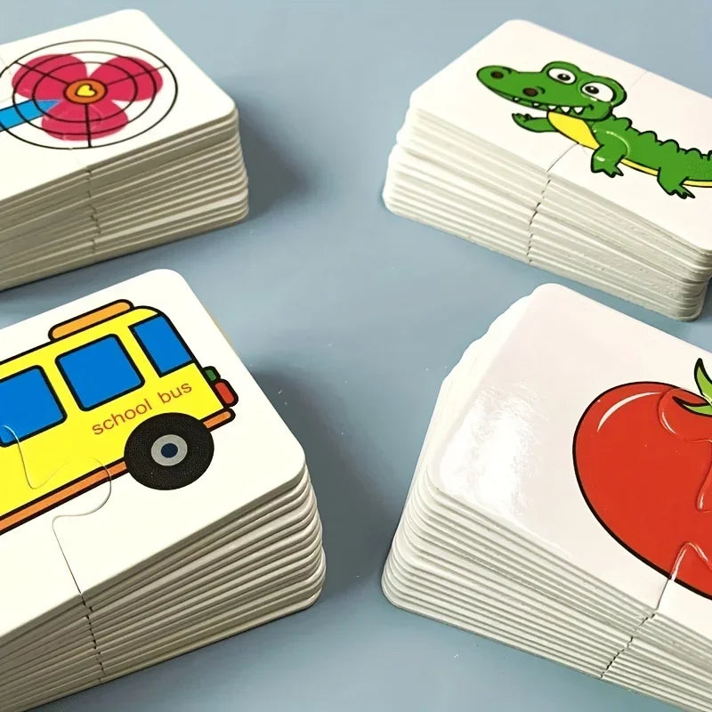 32-teiliges Montessori Lernkartenset – Frühes Lernpuzzle mit Cartoon-Motiven, Zuordnungsspiel zur Förderung der kognitiven Entwicklung für Jungen & Mädchen