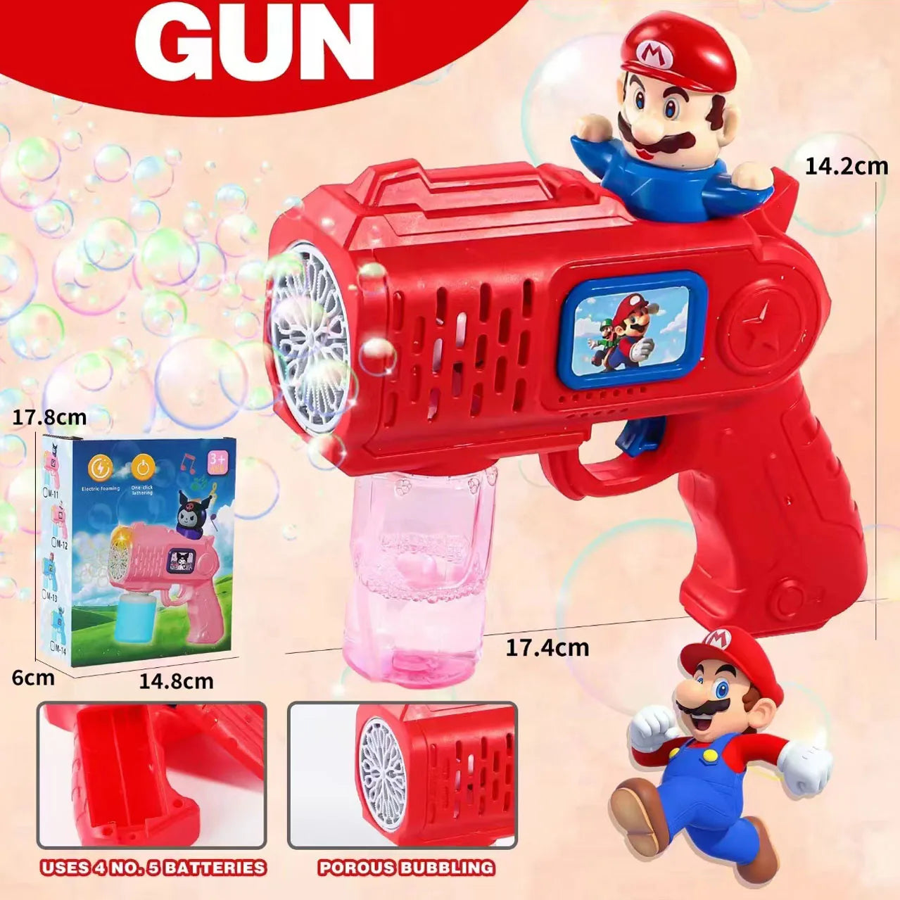 Neuer Stitch Elektrische Seifenblasenpistole – Automatische Seifenblasenmaschine mit Licht, für Kinder, Outdoor-Spielzeug, Geschenk für Jungen und Mädchen