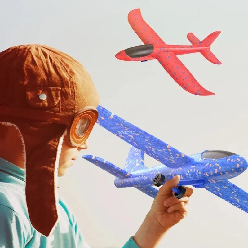 "Kinder Outdoor Spielzeug – Wurfgleiter Flugzeug mit Abschussvorrichtung, Schaumstoffflugzeug mit Katapult Starter – Wurfspiel für draußen"