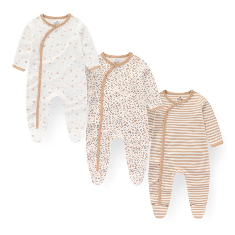 Unisex Strampler 0–24 Monate, 100% Baumwolle, Langarm – Bequem und Hautfreundlich, Set aus 3 Teilen