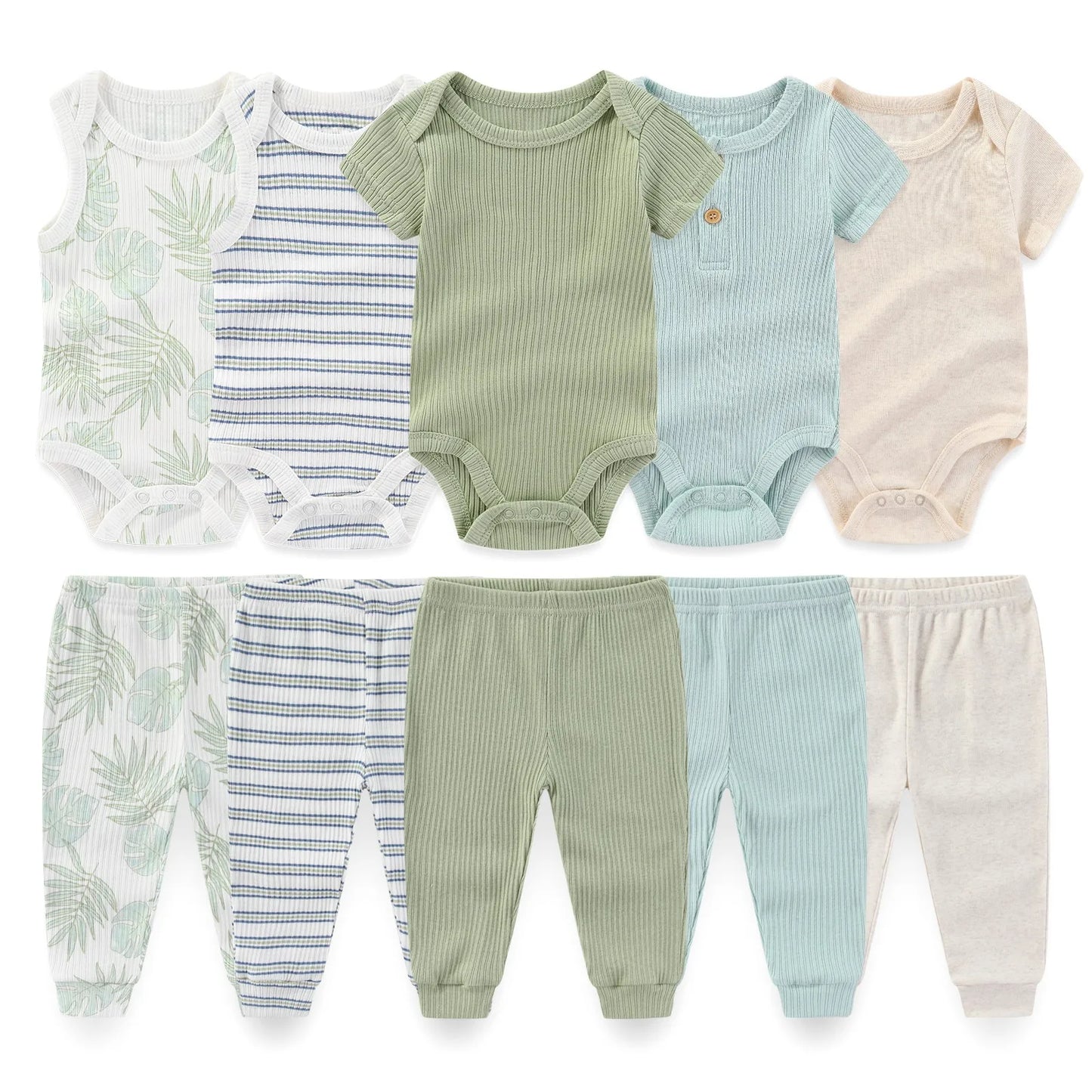 10-teiliges Baby-Outfit-Set für Jungen und Mädchen – Vier Jahreszeiten Mode, Weiche Neugeborenen Bodys und Hosen, Ideal als Geschenk für Babys