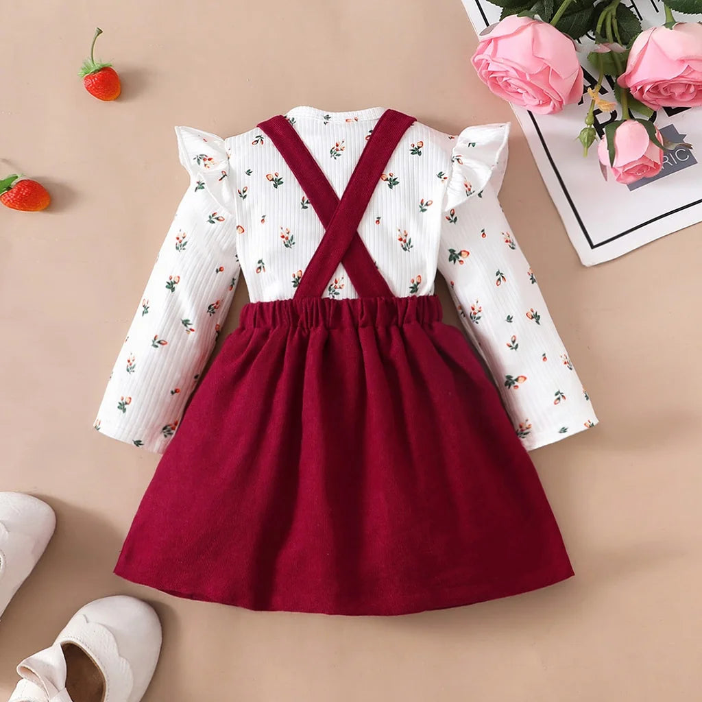 Mädchen Baby-Set 0–24 Monate, Langarm – Set bestehend aus einem Kleid mit Trägern und einem Body