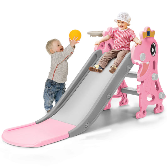 3-in-1 Kinderrutsche mit Basketballkorb & Kletterleiter – Höhenverstellbares Spielset für drinnen & draußen – Extra robust & sicher
