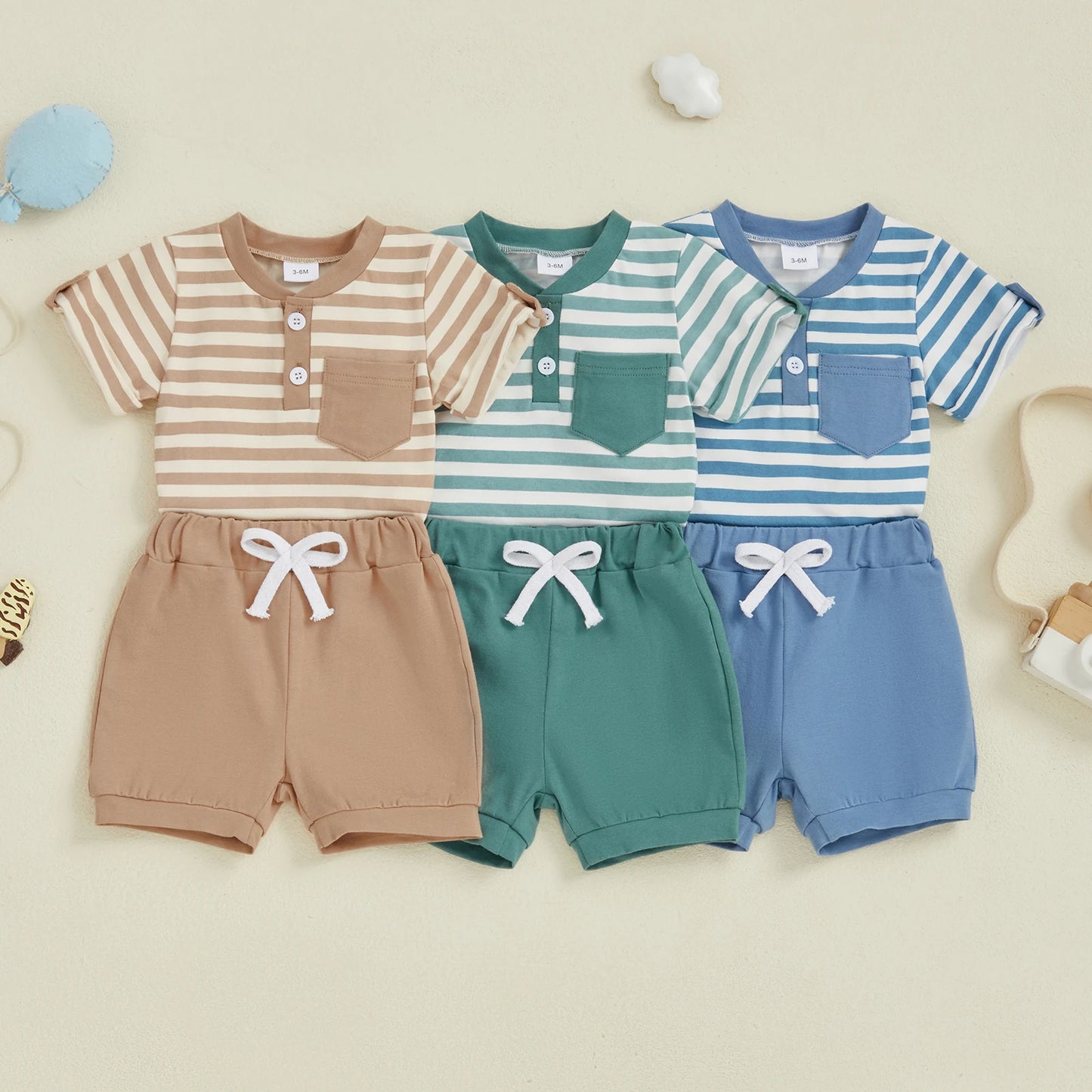 Jungen Baby-Set 0–24 Monate, Kurzarm – Set aus 2 Teilen: Body und kurze Shorts