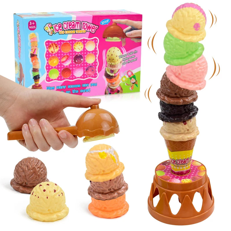„Montessori Eiscreme Küchenspielzeug für Kinder – Simuliertes Stapelspiel zum Lernen & Rollenspiel, pädagogisches Spielzeug ab 3 Jahren“