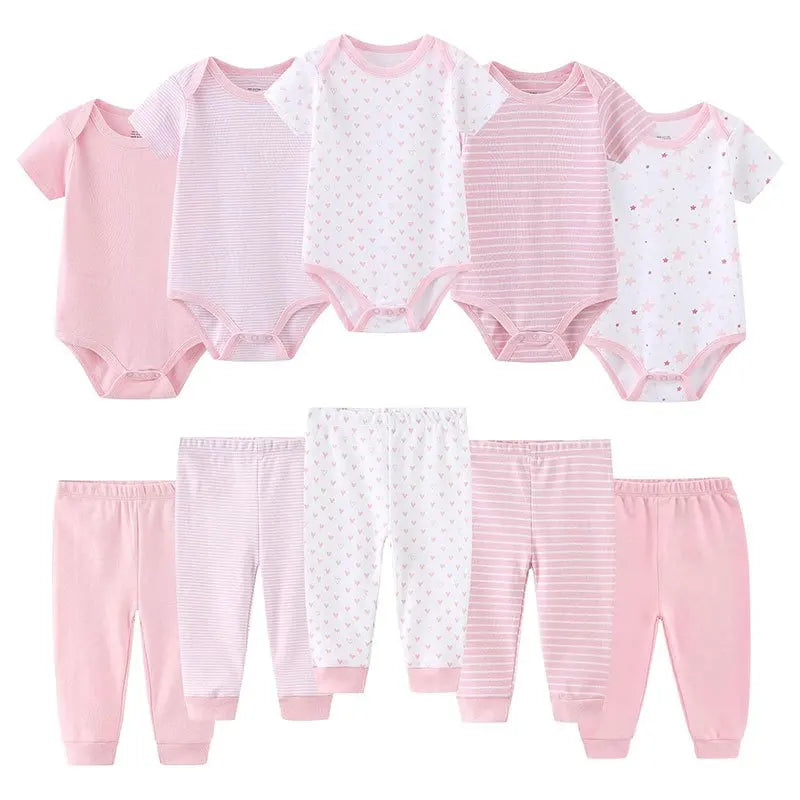 10-teiliges Baby-Outfit-Set für Jungen und Mädchen – Vier Jahreszeiten Mode, Weiche Neugeborenen Bodys und Hosen, Ideal als Geschenk für Babys